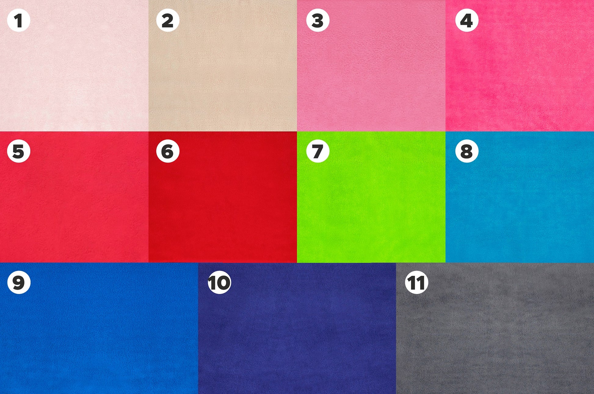 numbered selection of colors