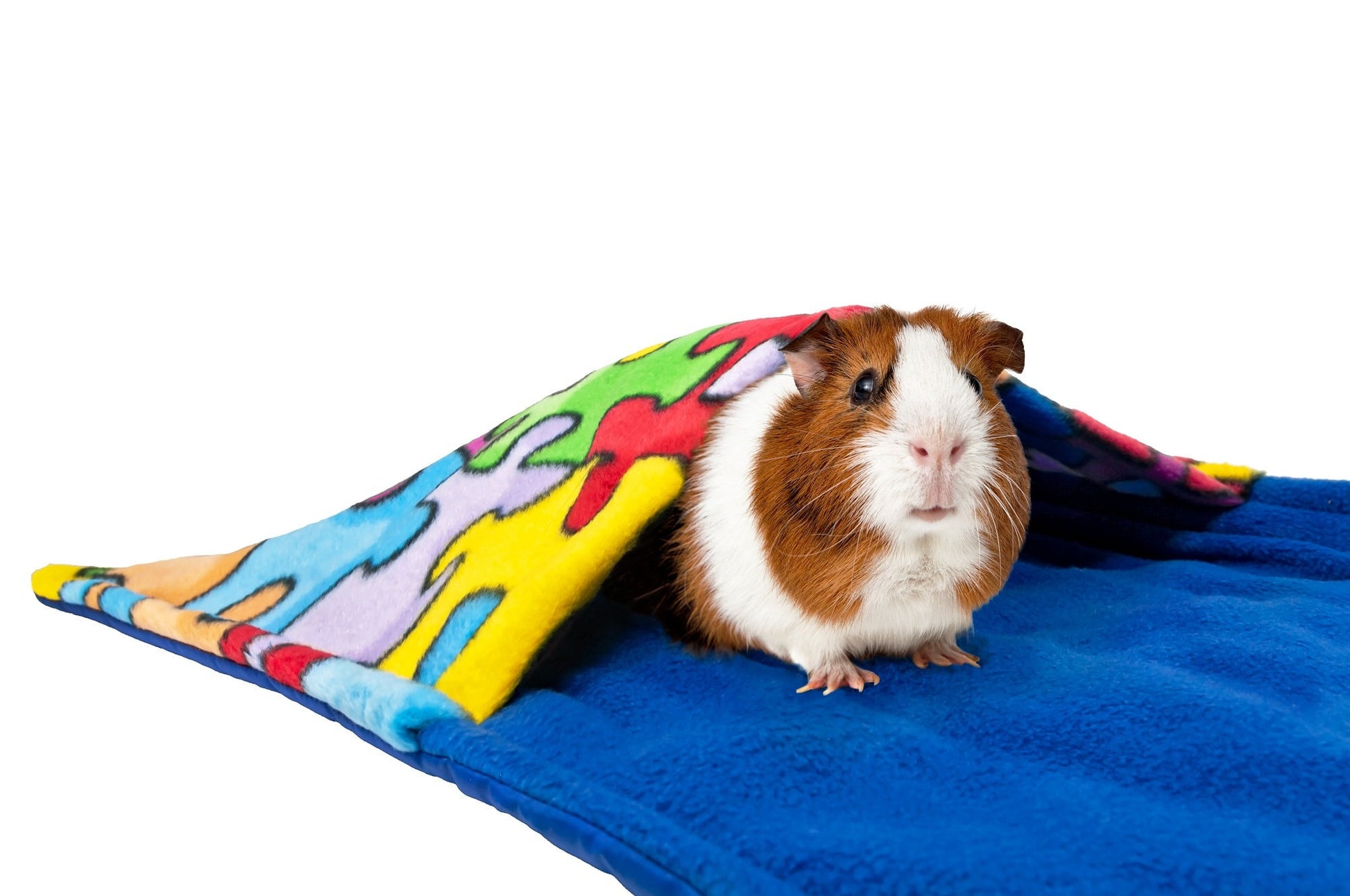 guinea pig in puzzle pattern cage liner with pocket